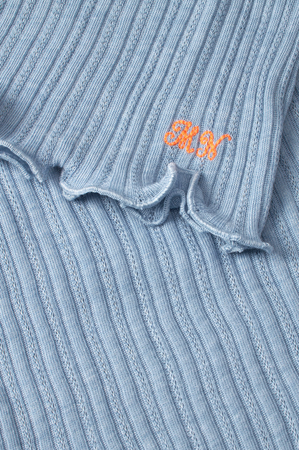 Mads Norgaard Pointella Troja T-Shirt in Powder Blue Melange, Ansicht Detail