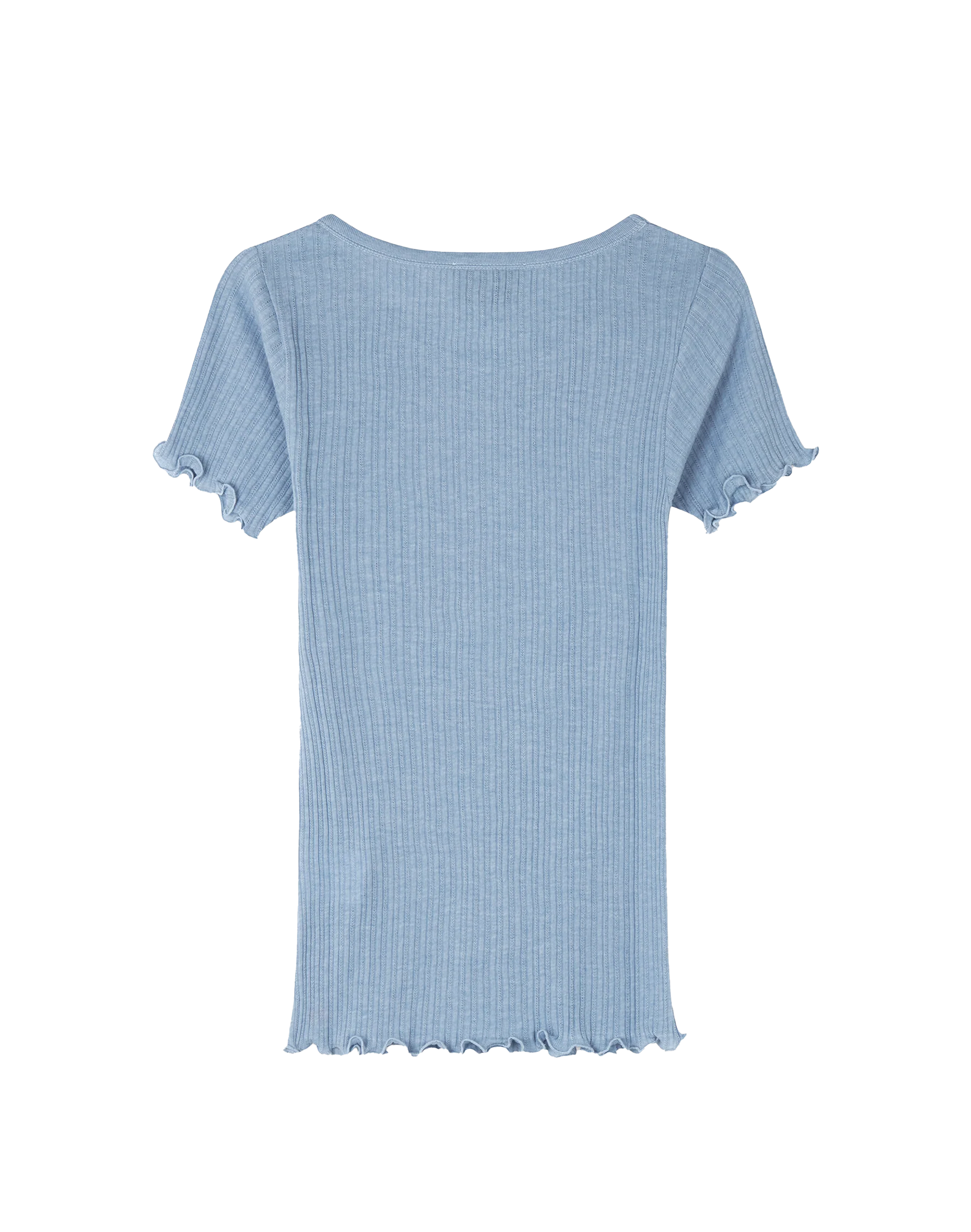 Mads Norgaard Pointella Troja T-Shirt in Powder Blue Melange, Ansicht Hinten