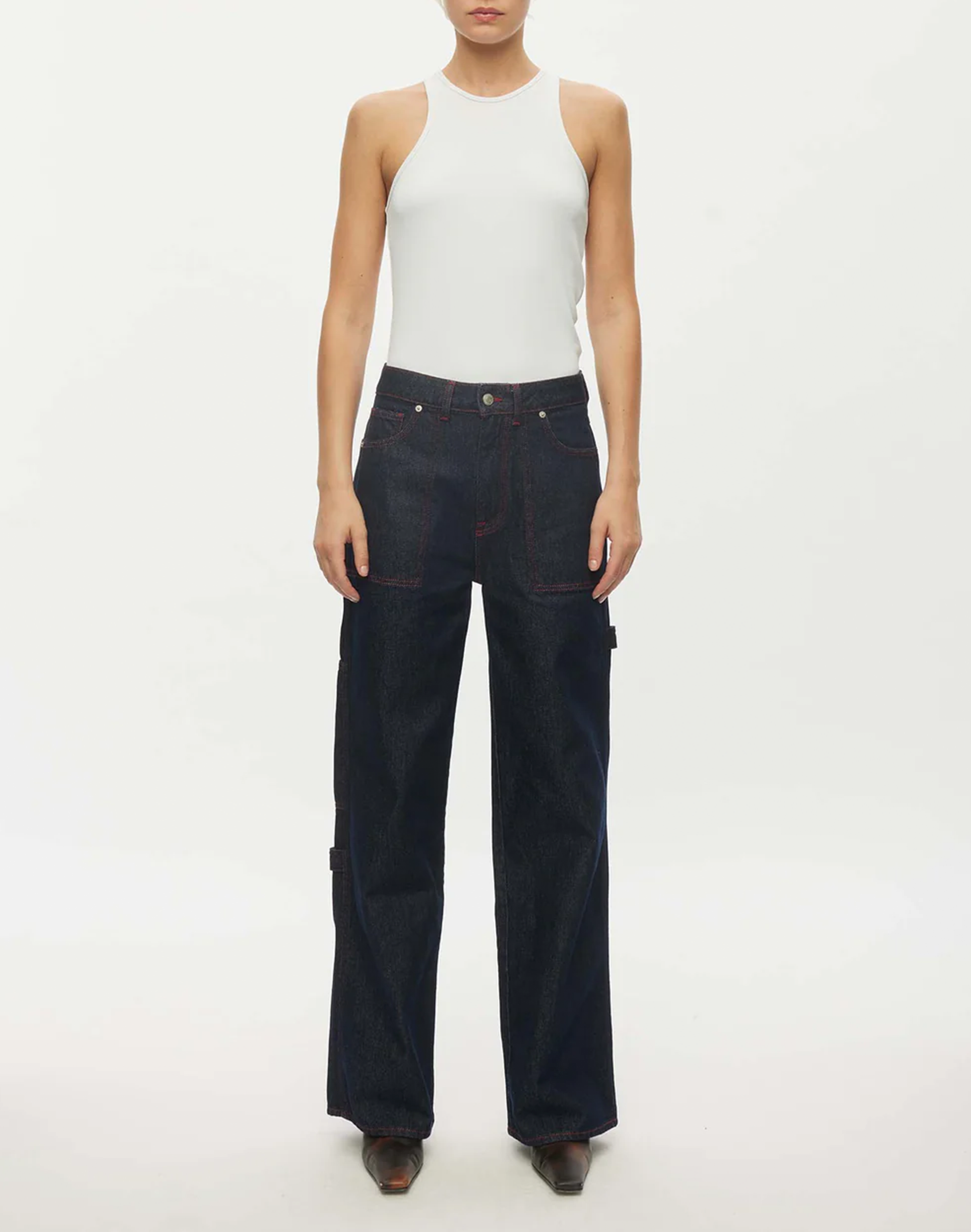 Oval Square Player Jeans in Blau, Tragebild Frontal